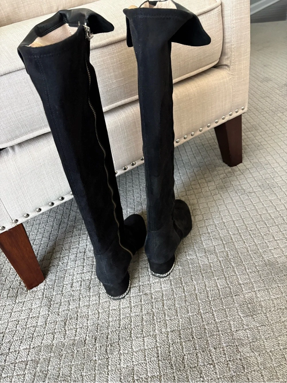 Michael Kors Black Suede Over-the-Knee Zip Boots with Leather Trim